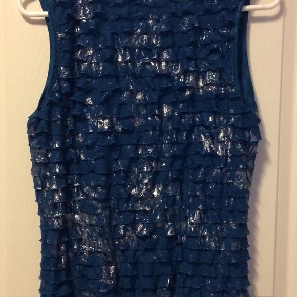 Women’s Party Sleeveless Blue Shiny Shirt Medium/L - Picture 2 of 3